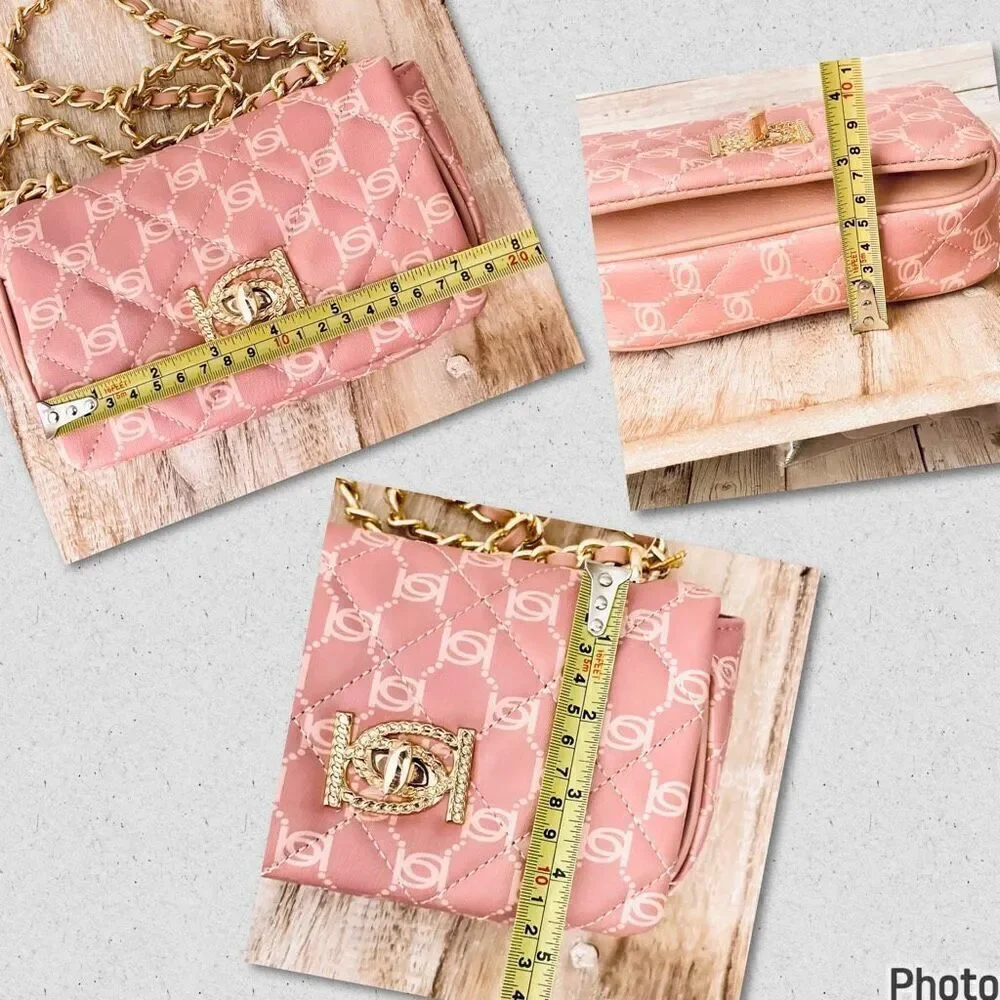 NWT BEBE Gorgeous Pink logo Liv Signature quilted gold chain Crossbody bag